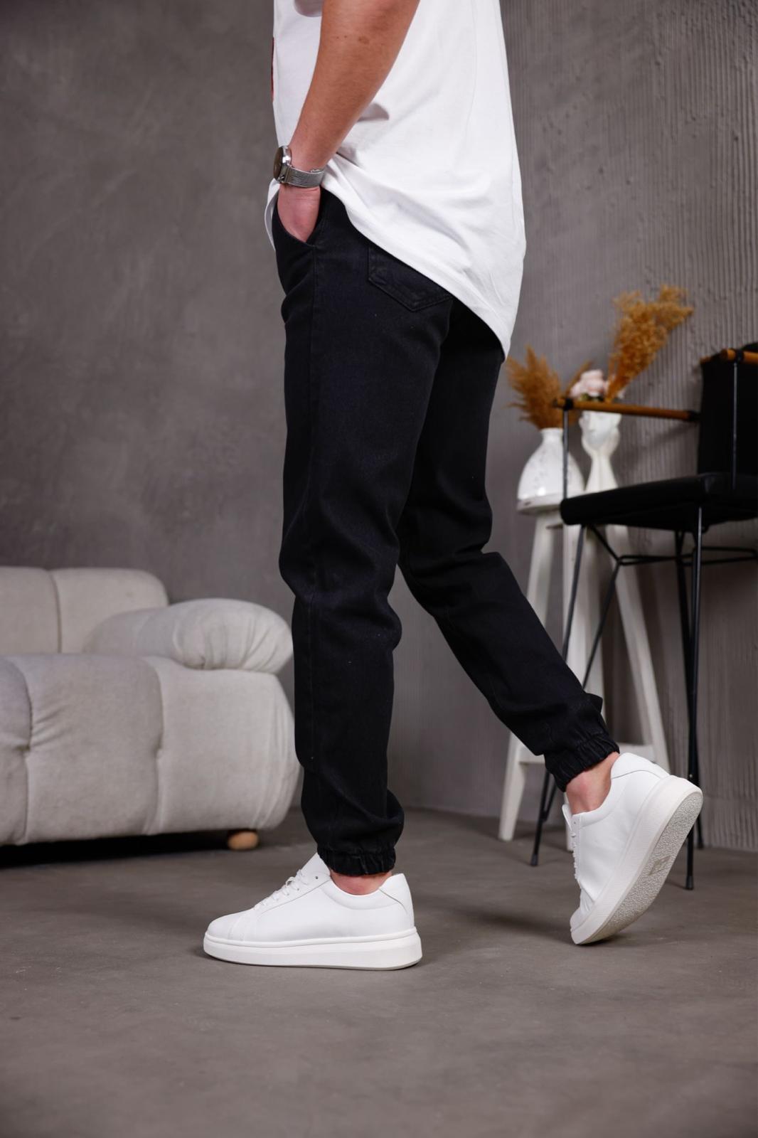 Zessi Paçası ve Beli Lastikli Slim Fit Likralı Kot Jogger Pantolon