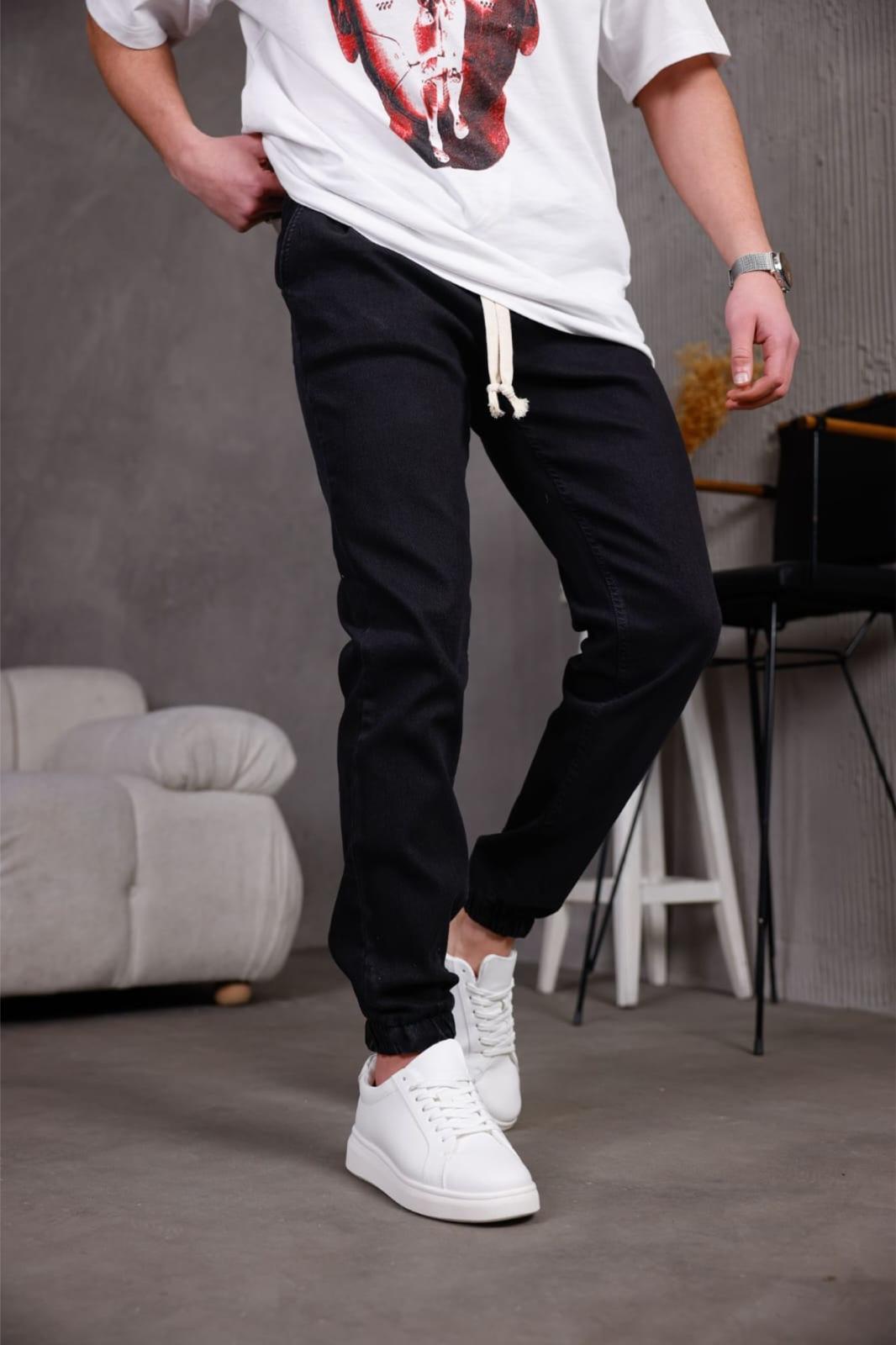 Zessi Paçası ve Beli Lastikli Slim Fit Likralı Kot Jogger Pantolon