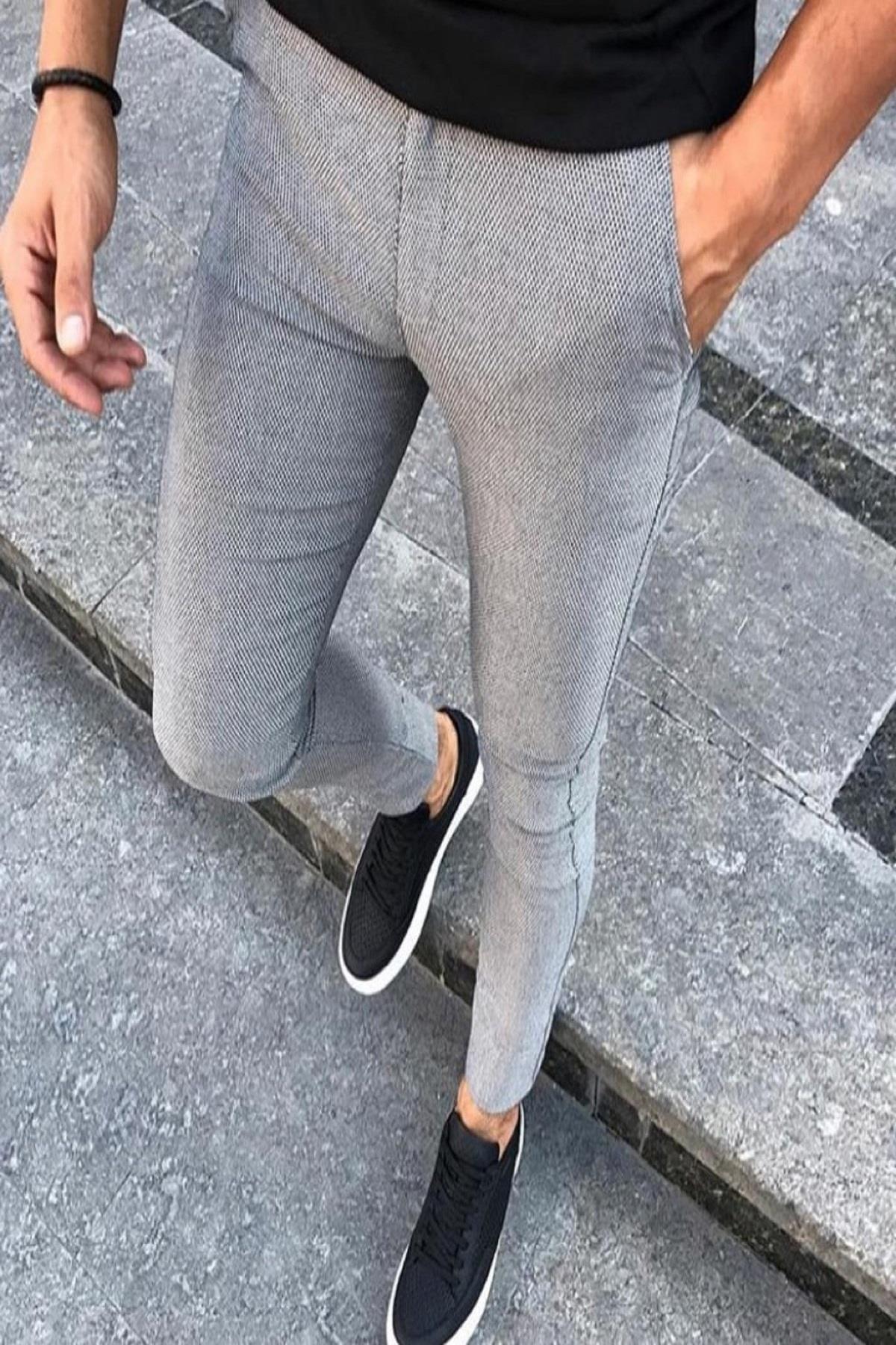 Zooma Armül Desenli Slim Fit Likralı Keten Pantolon