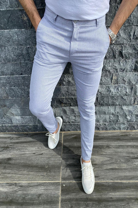 Zooma Armül Desenli Slim Fit Likralı Keten Pantolon