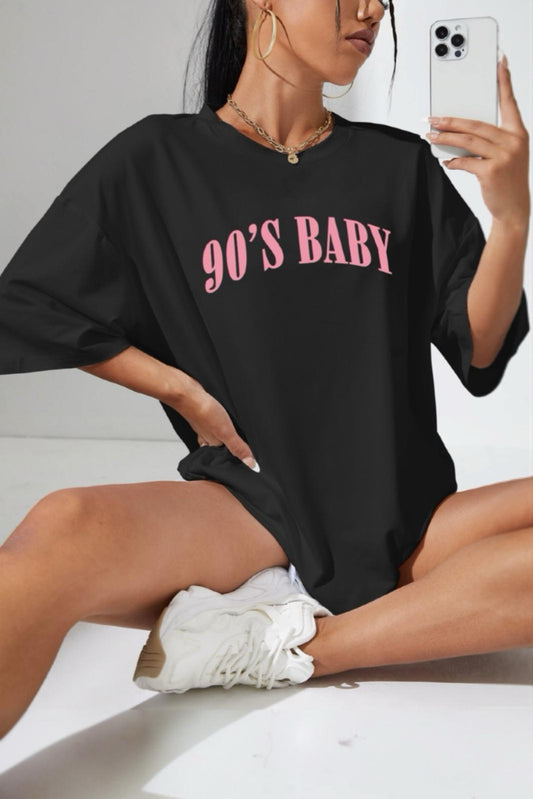 90'S Baby Ön Baskılı Bisiklet Yaka Kadın Oversize Tshirt