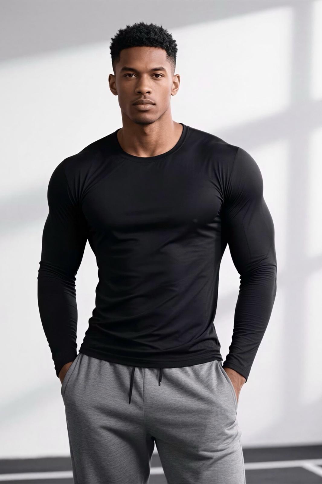 Ark Erkek Likralı Dar Kesim Uzun Kollu Spor ve Günlük T-shirt