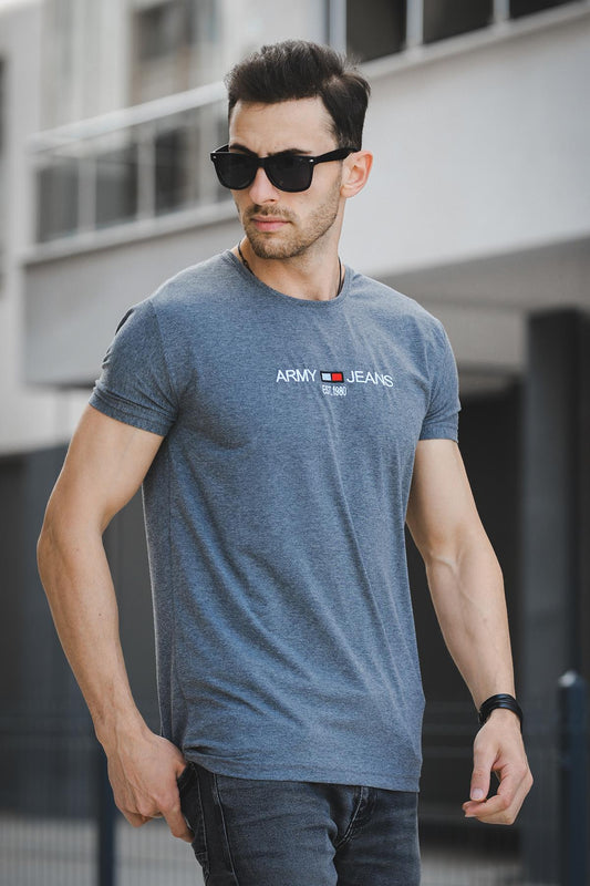 Army Nakışlı Slim Fit Dar Kesim Likralı Erkek Tshirt