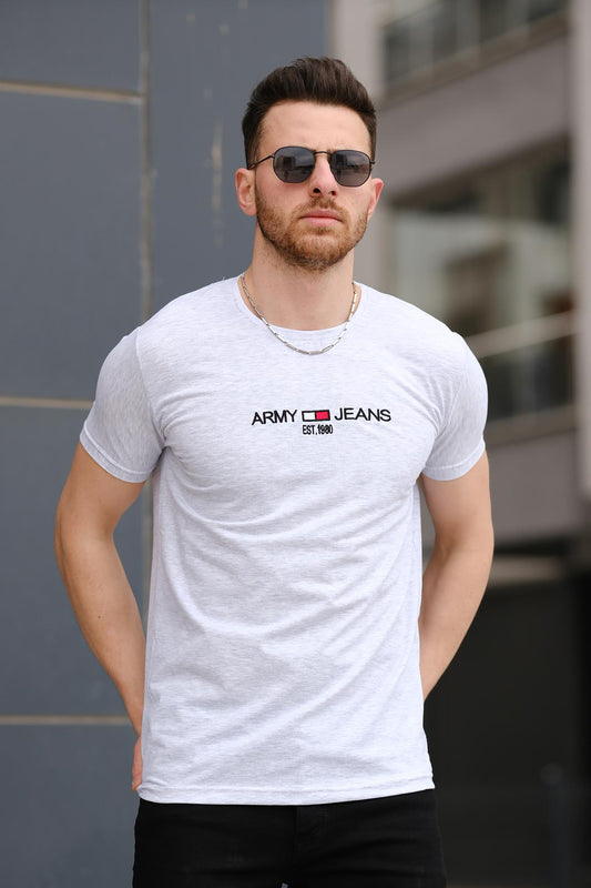 Army Nakışlı Slim Fit Dar Kesim Likralı Erkek Tshirt