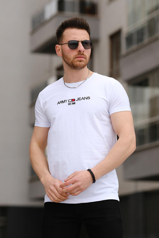 Army Nakışlı Slim Fit Dar Kesim Likralı Erkek Tshirt