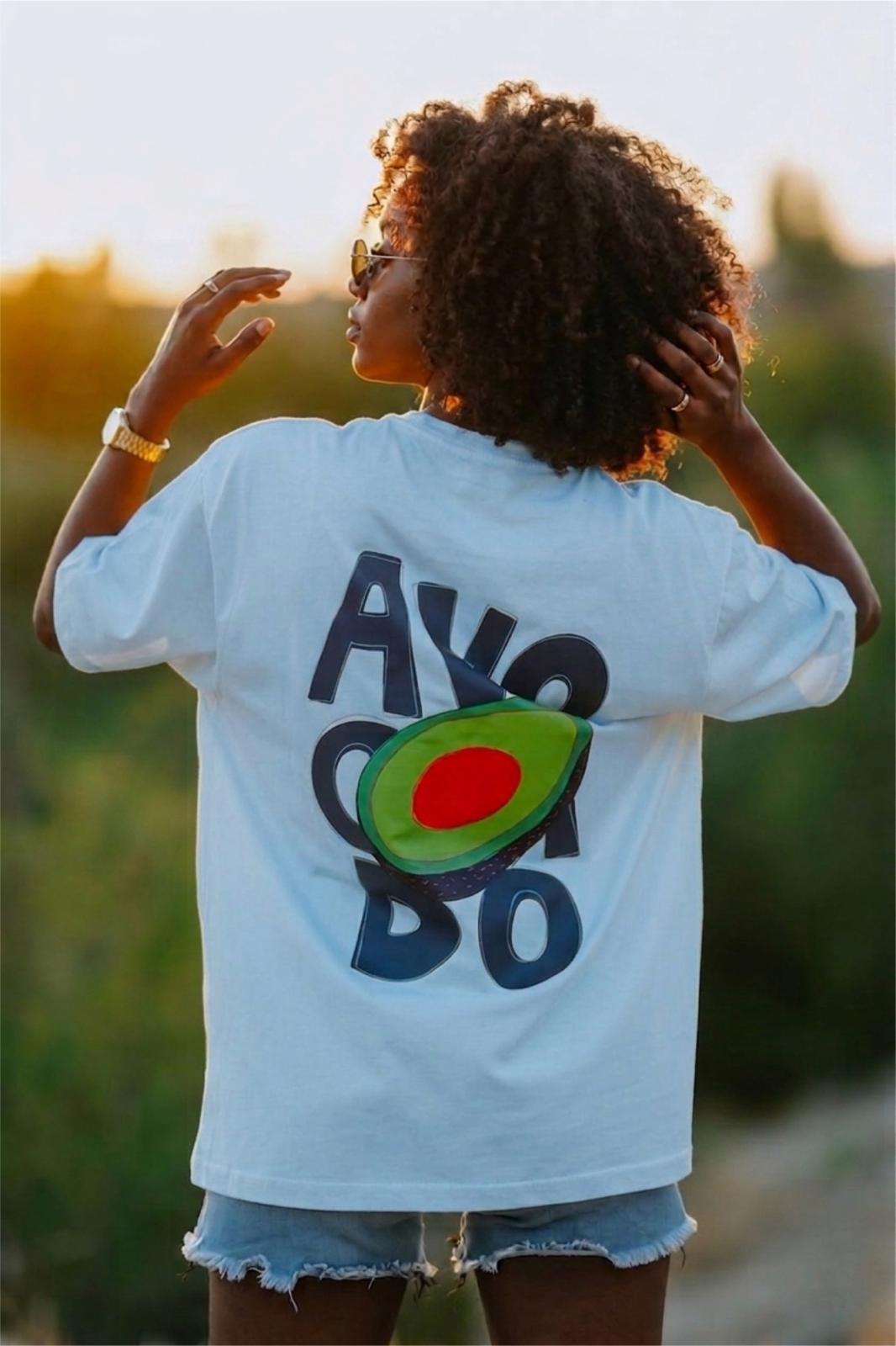 Blueberry Girl Tasarım Baskılı Pamuklu Oversize Kadın T-Shirt