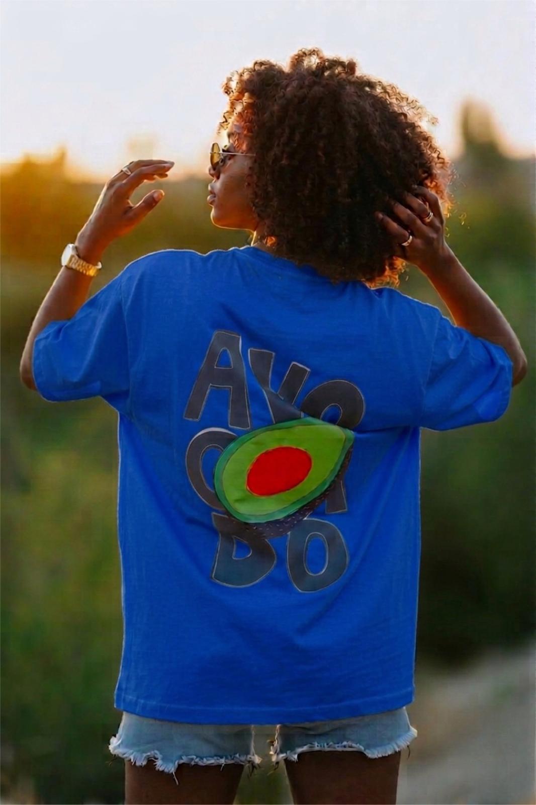 Blueberry Girl Tasarım Baskılı Pamuklu Oversize Kadın T-Shirt