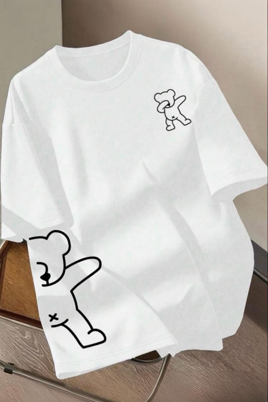 Ayıcık Baskılı Unisex Oversize Sokak Stili T-Shirt