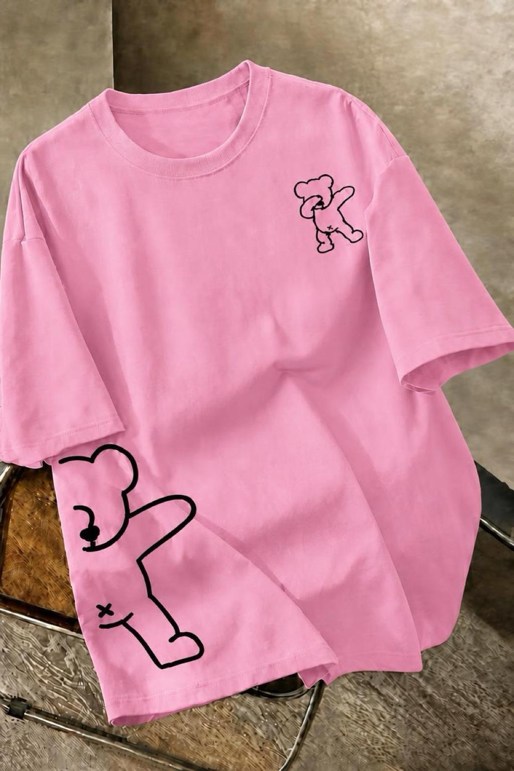 Ayıcık Baskılı Unisex Oversize Sokak Stili T-Shirt