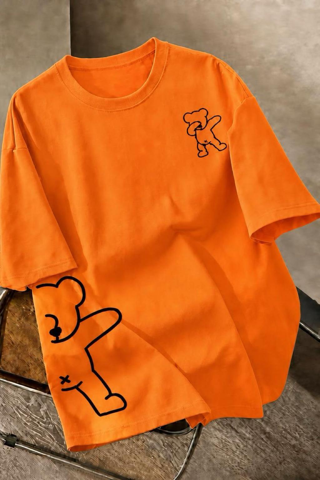 Ayıcık Baskılı Unisex Oversize Sokak Stili T-Shirt