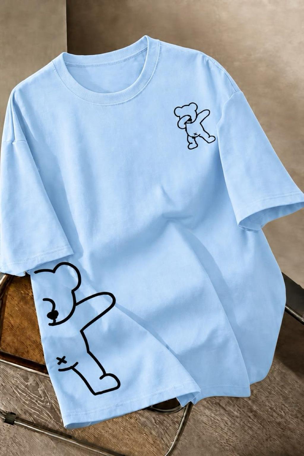 Ayıcık Baskılı Unisex Oversize Sokak Stili T-Shirt