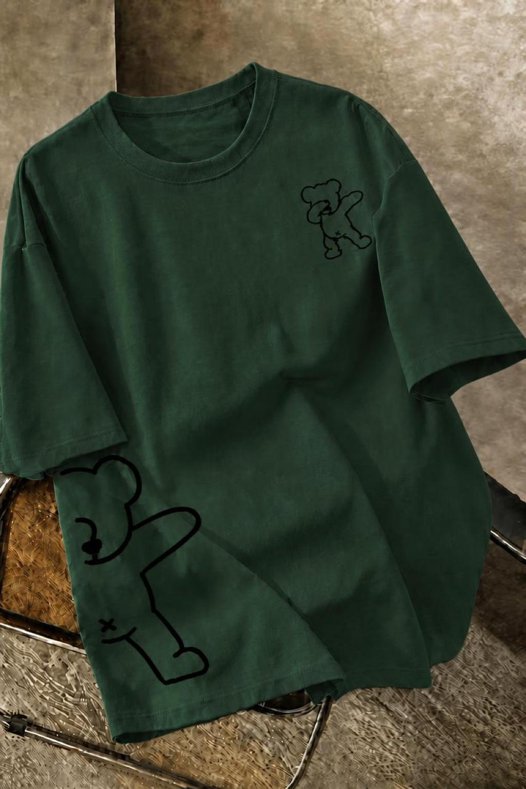 Ayıcık Baskılı Unisex Oversize Sokak Stili T-Shirt