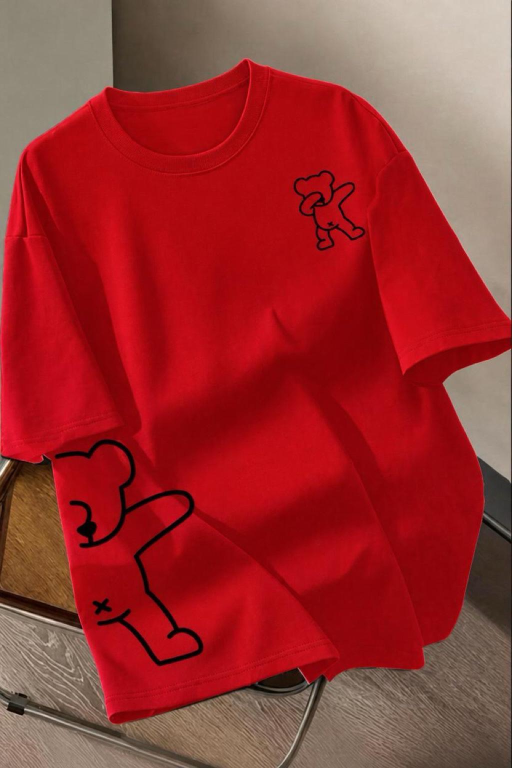 Ayıcık Baskılı Unisex Oversize Sokak Stili T-Shirt