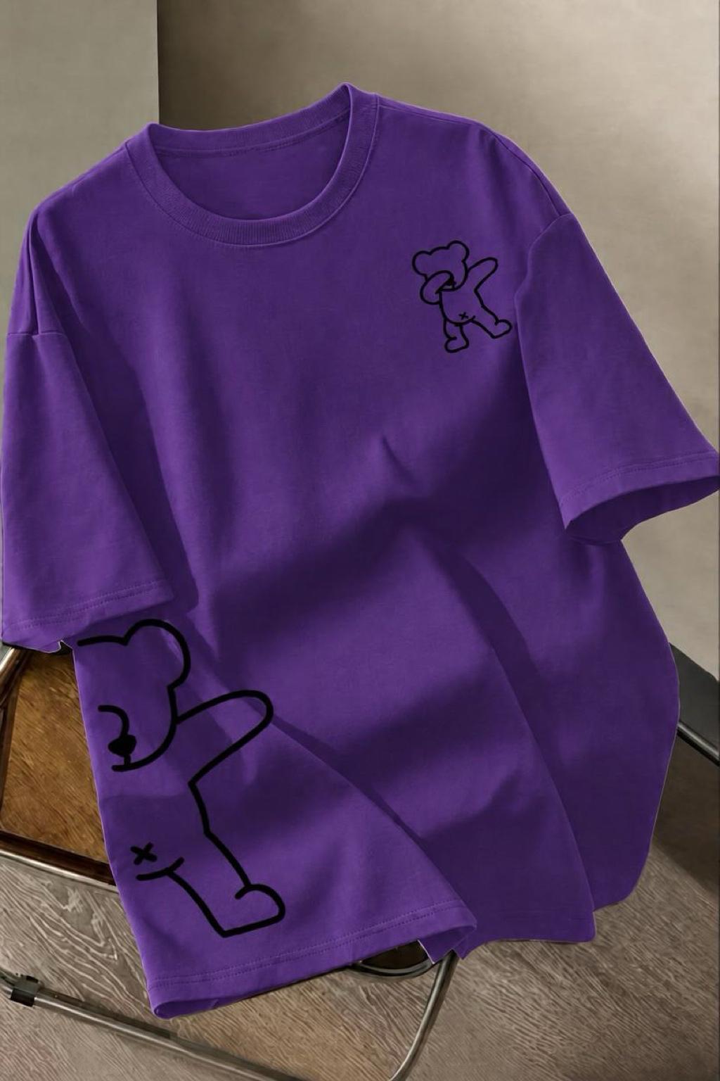Ayıcık Baskılı Unisex Oversize Sokak Stili T-Shirt