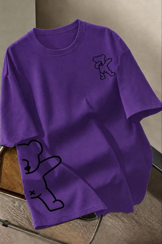 Ayıcık Baskılı Unisex Oversize Sokak Stili T-Shirt