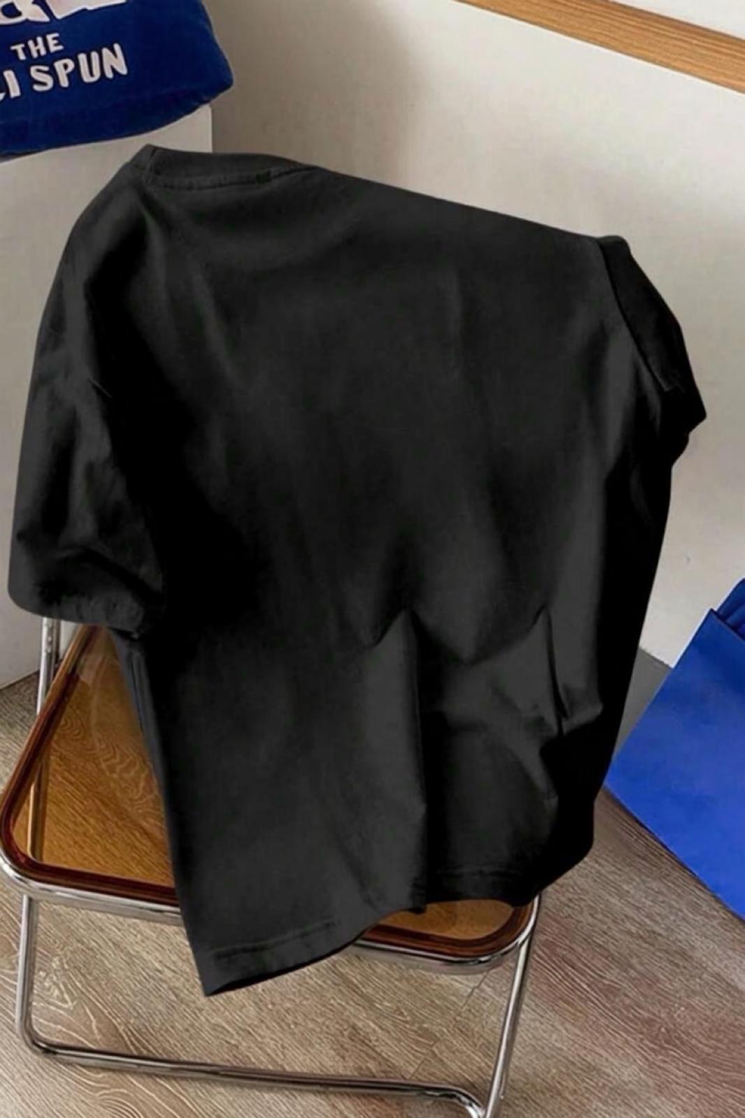 Bambu Panda Grafikli Cep Detaylı Kısa Kollu Oversize Unisex Bisiklet Yaka Tişört