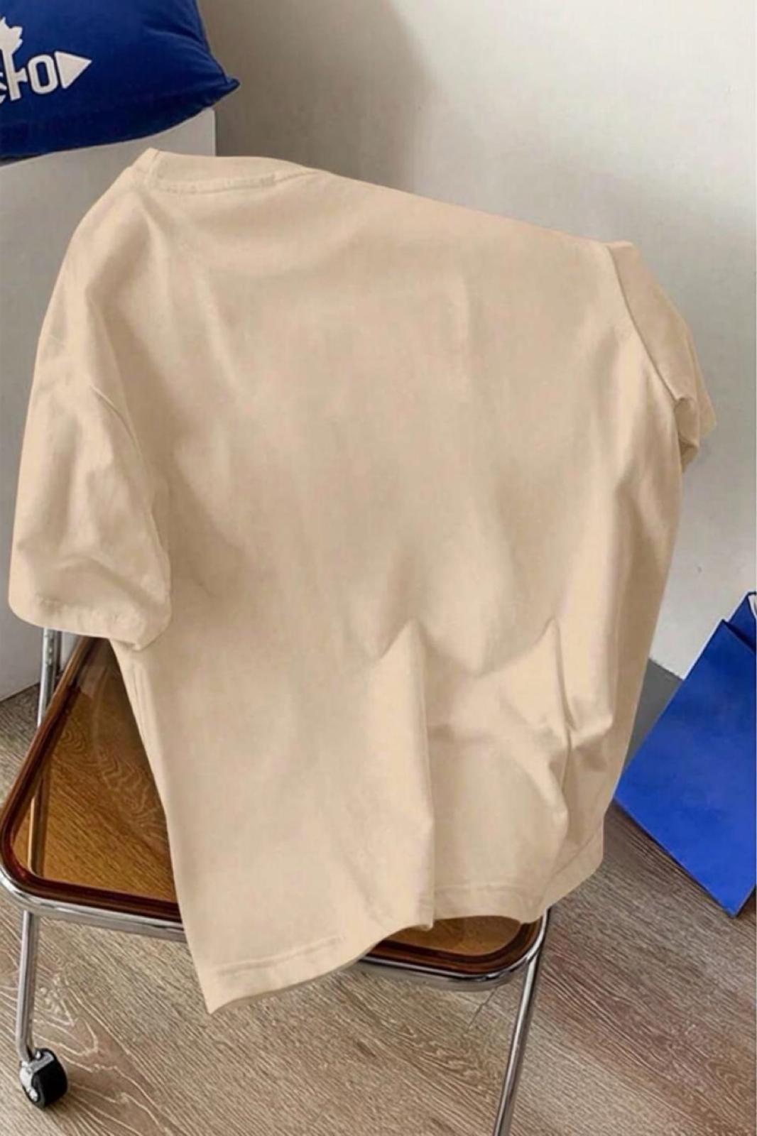 Bambu Panda Grafikli Cep Detaylı Kısa Kollu Oversize Unisex Bisiklet Yaka Tişört