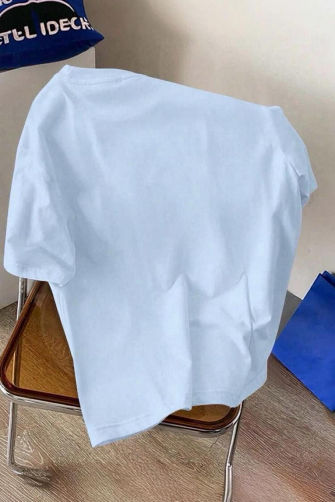 Bambu Panda Grafikli Cep Detaylı Kısa Kollu Oversize Unisex Bisiklet Yaka Tişört