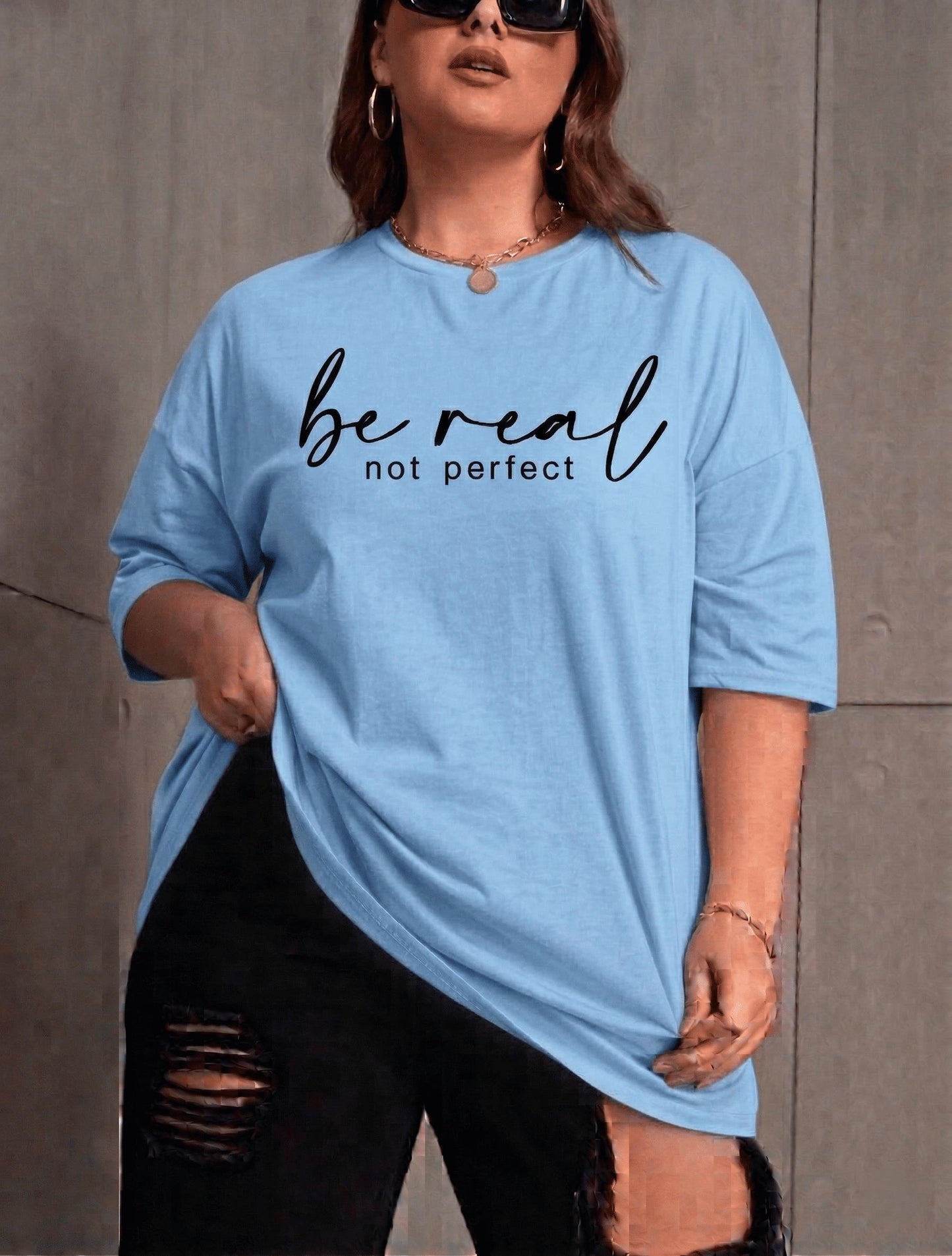 Be Real Kadın Büyük Beden Battal Baskılı Bisiklet Yaka Pamuklu T-Shirt Rahat Kesim Unisex Sevgili Kombini