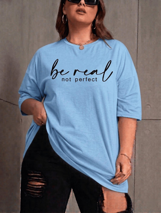 Be Real Kadın Büyük Beden Battal Baskılı Bisiklet Yaka Pamuklu T-Shirt Rahat Kesim Unisex Sevgili Kombini