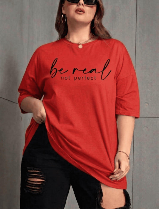 Be Real Kadın Büyük Beden Battal Baskılı Bisiklet Yaka Pamuklu T-Shirt Rahat Kesim Unisex Sevgili Kombini