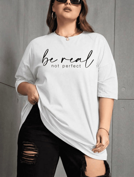 Be Real Kadın Büyük Beden Battal Baskılı Bisiklet Yaka Pamuklu T-Shirt Rahat Kesim Unisex Sevgili Kombini