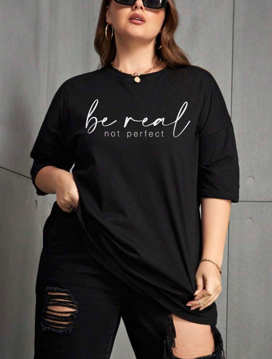 Be Real Kadın Büyük Beden Battal Baskılı Bisiklet Yaka Pamuklu T-Shirt Rahat Kesim Unisex Sevgili Kombini
