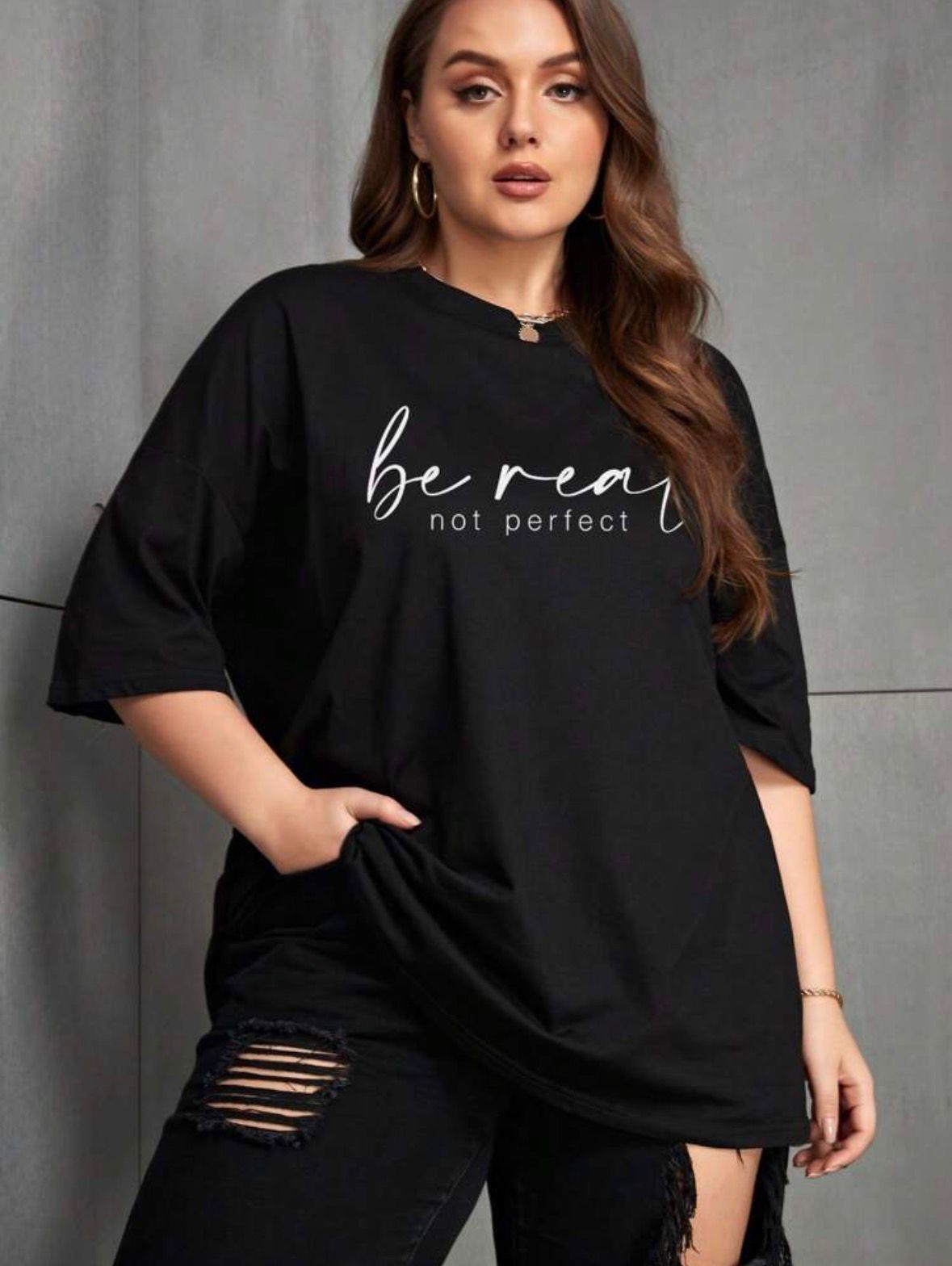 Be Real Kadın Büyük Beden Battal Baskılı Bisiklet Yaka Pamuklu T-Shirt Rahat Kesim Unisex Sevgili Kombini