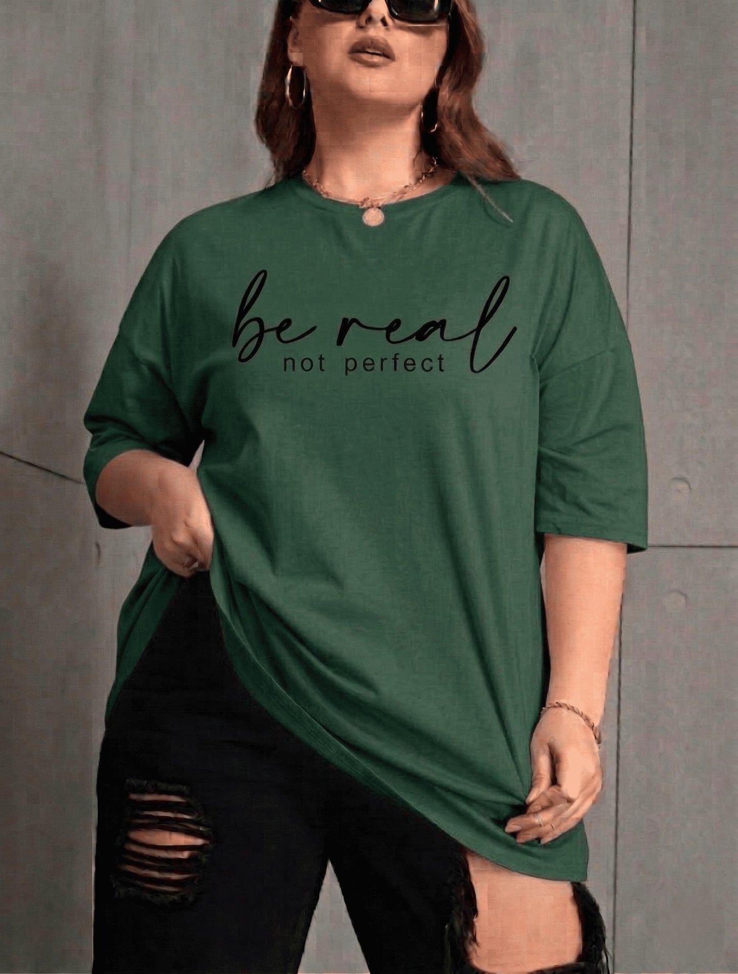 Be Real Kadın Büyük Beden Battal Baskılı Bisiklet Yaka Pamuklu T-Shirt Rahat Kesim Unisex Sevgili Kombini