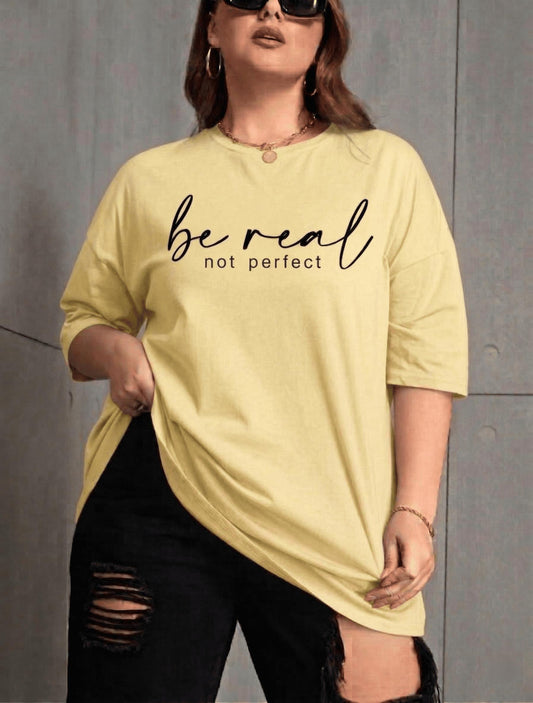 Be Real Kadın Büyük Beden Battal Baskılı Bisiklet Yaka Pamuklu T-Shirt Rahat Kesim Unisex Sevgili Kombini