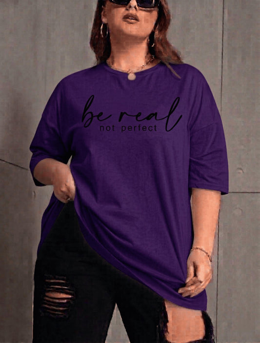 Be Real Kadın Büyük Beden Battal Baskılı Bisiklet Yaka Pamuklu T-Shirt Rahat Kesim Unisex Sevgili Kombini
