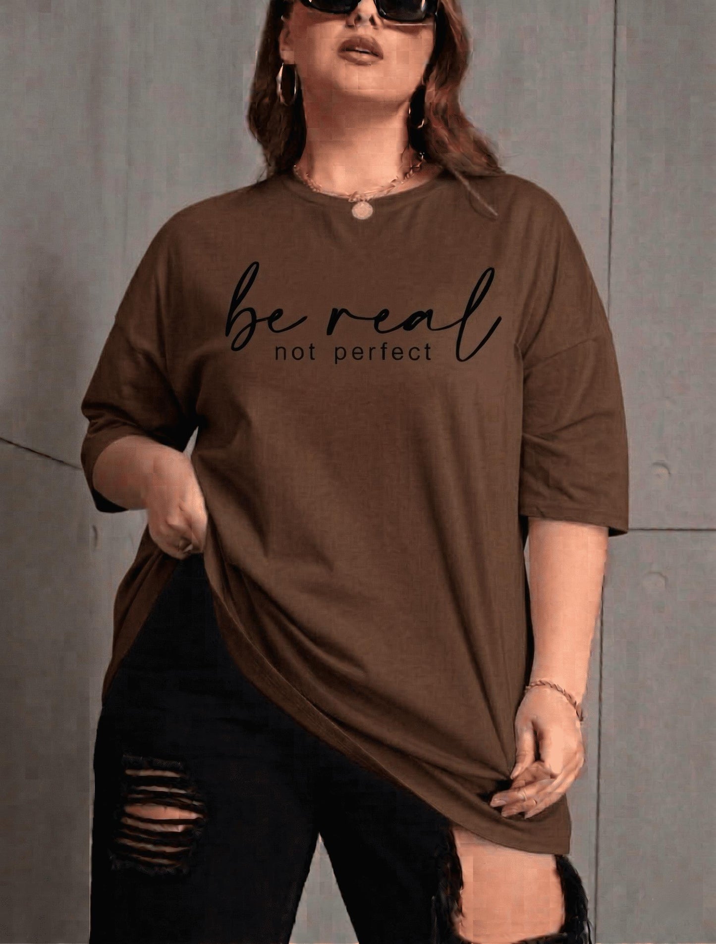 Be Real Kadın Büyük Beden Battal Baskılı Bisiklet Yaka Pamuklu T-Shirt Rahat Kesim Unisex Sevgili Kombini