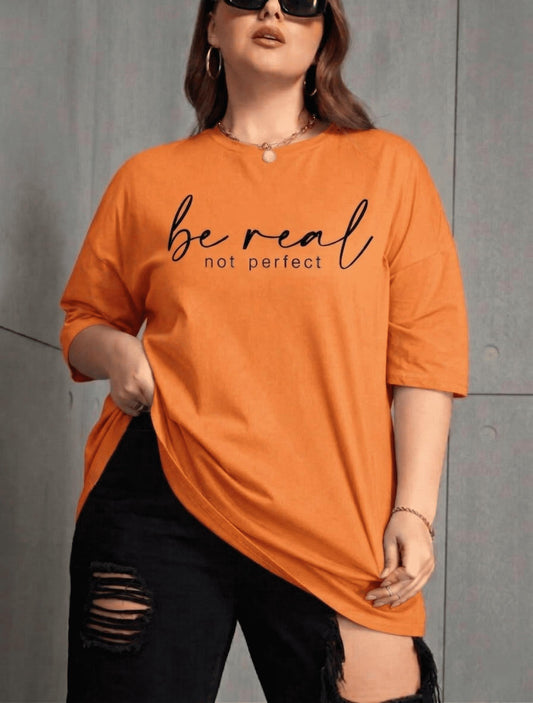 Be Real Kadın Büyük Beden Battal Baskılı Bisiklet Yaka Pamuklu T-Shirt Rahat Kesim Unisex Sevgili Kombini