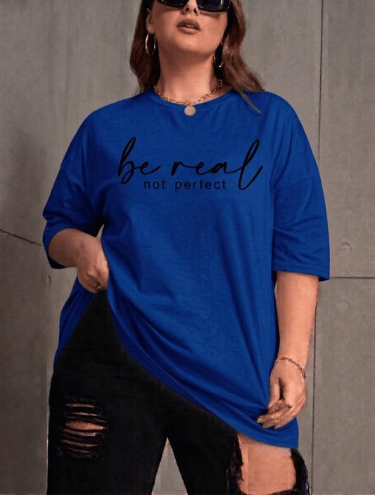 Be Real Kadın Büyük Beden Battal Baskılı Bisiklet Yaka Pamuklu T-Shirt Rahat Kesim Unisex Sevgili Kombini