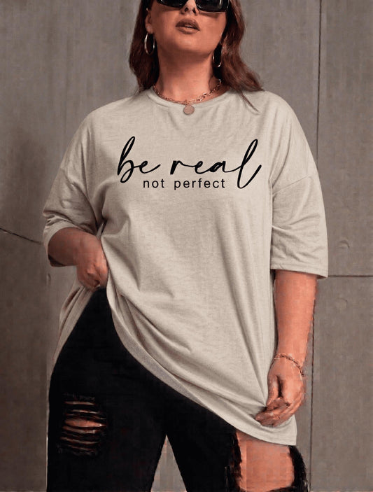 Be Real Kadın Büyük Beden Battal Baskılı Bisiklet Yaka Pamuklu T-Shirt Rahat Kesim Unisex Sevgili Kombini