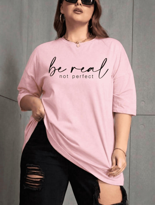Be Real Kadın Büyük Beden Battal Baskılı Bisiklet Yaka Pamuklu T-Shirt Rahat Kesim Unisex Sevgili Kombini