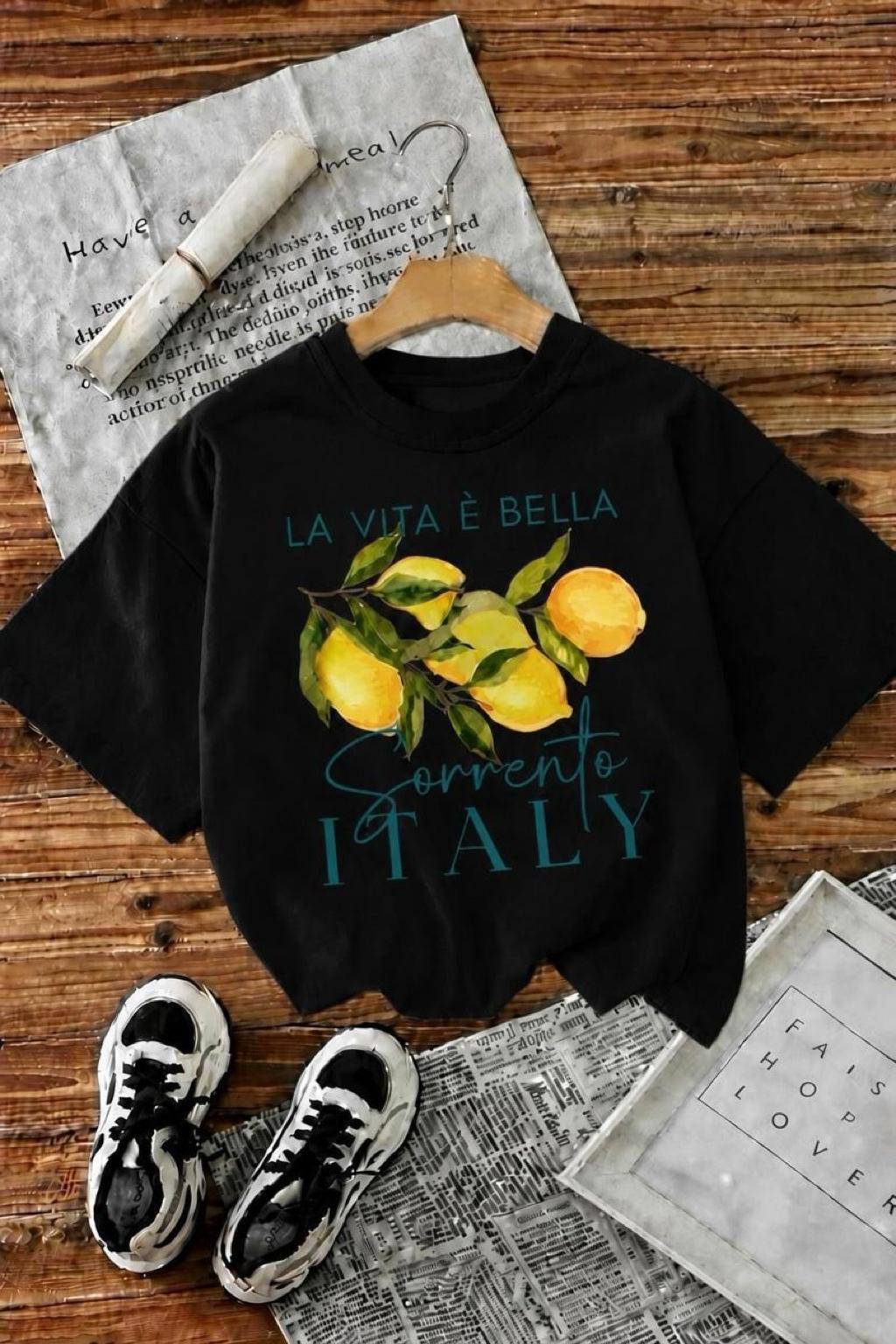 Bella Limon Ön Baskılı Oversize Pamuklu Kadın T-Shirt
