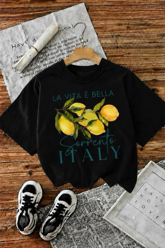 Bella Limon Ön Baskılı Oversize Pamuklu Kadın T-Shirt