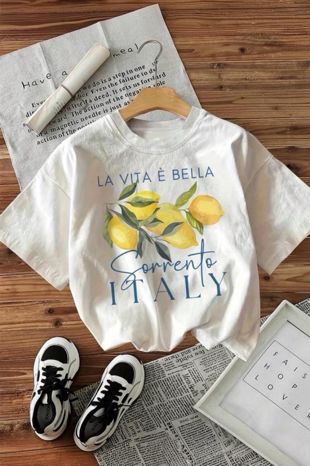 Bella Limon Ön Baskılı Oversize Pamuklu Kadın T-Shirt