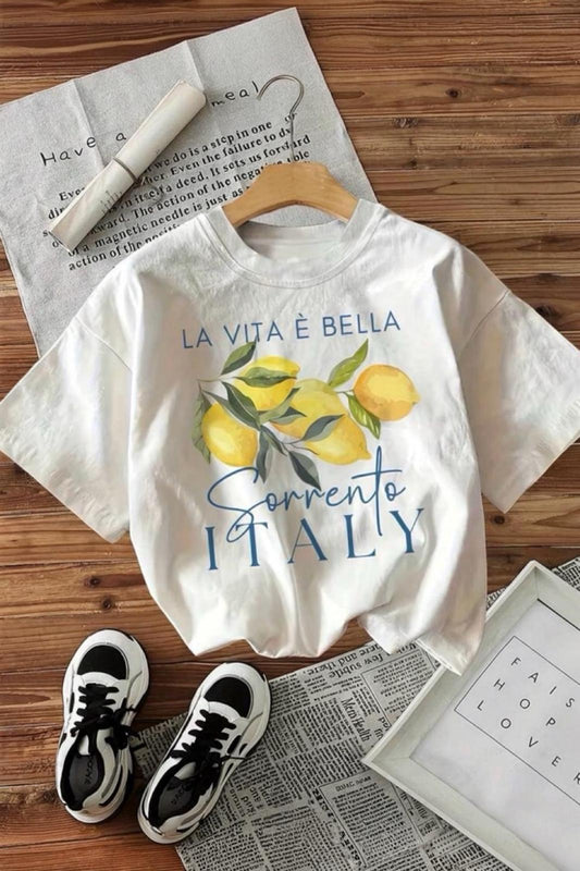 Bella Limon Ön Baskılı Oversize Pamuklu Kadın T-Shirt