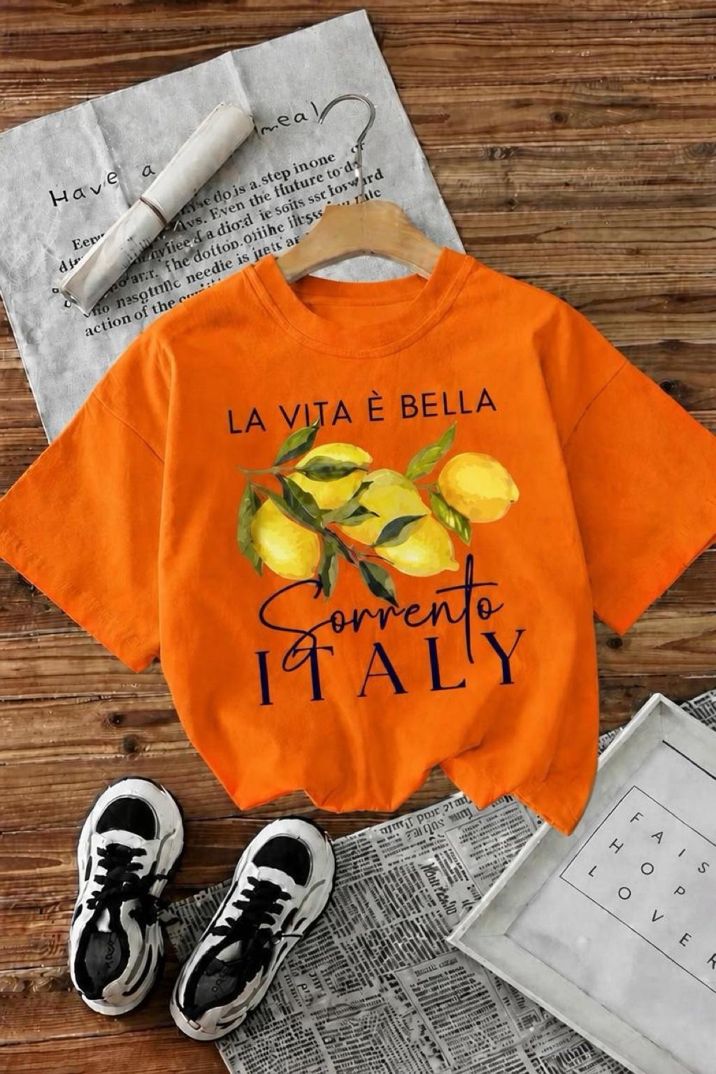Bella Limon Ön Baskılı Oversize Pamuklu Kadın T-Shirt