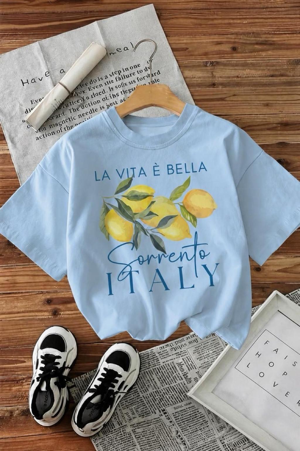 Bella Limon Ön Baskılı Oversize Pamuklu Kadın T-Shirt