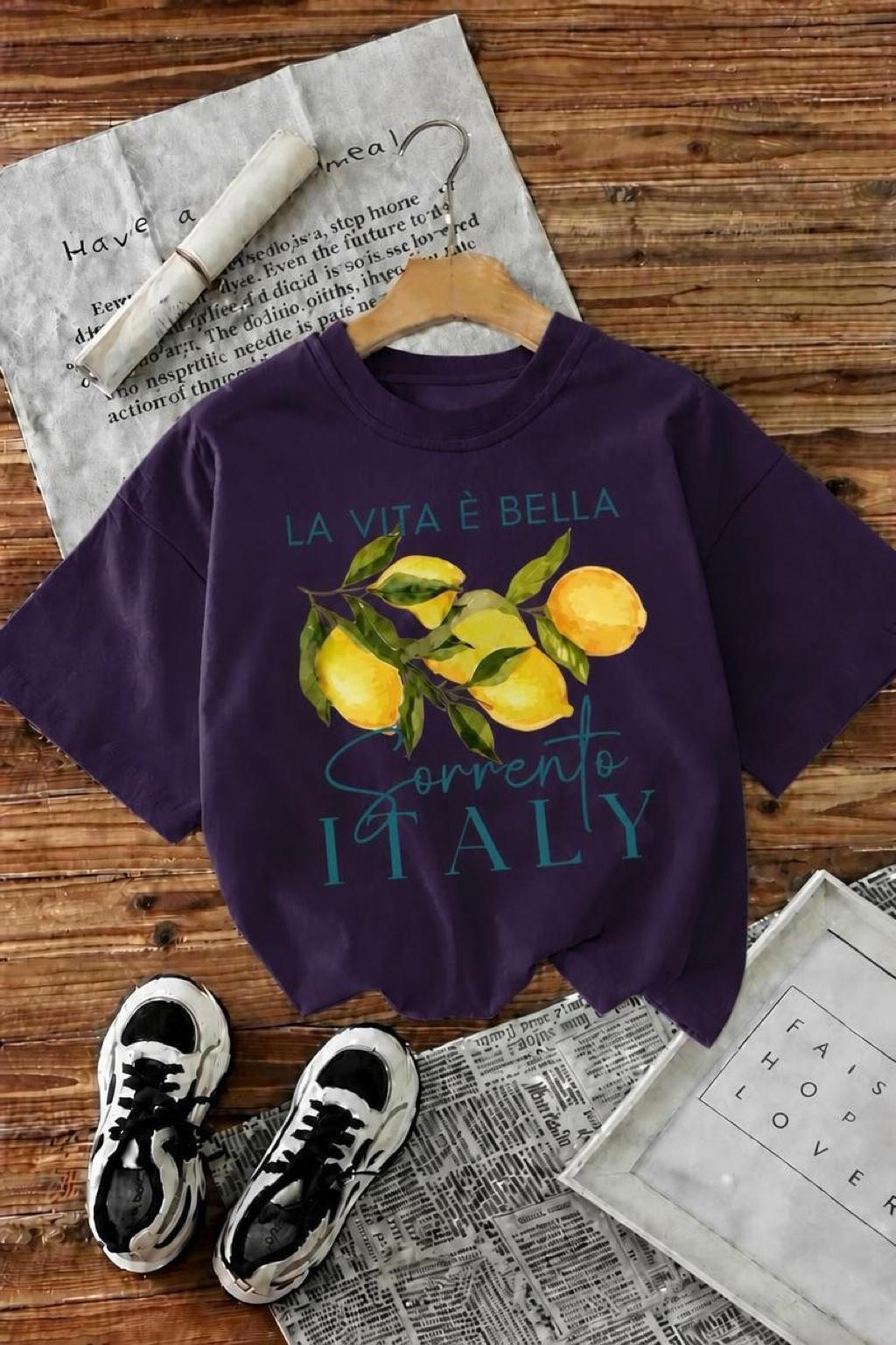 Bella Limon Ön Baskılı Oversize Pamuklu Kadın T-Shirt