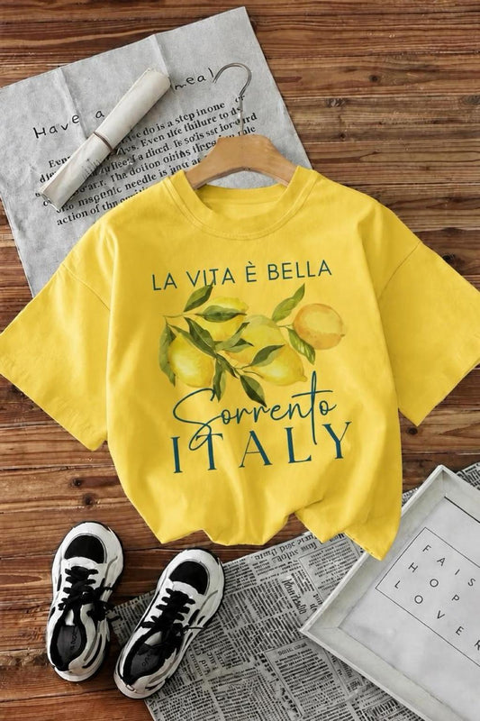 Bella Limon Ön Baskılı Oversize Pamuklu Kadın T-Shirt