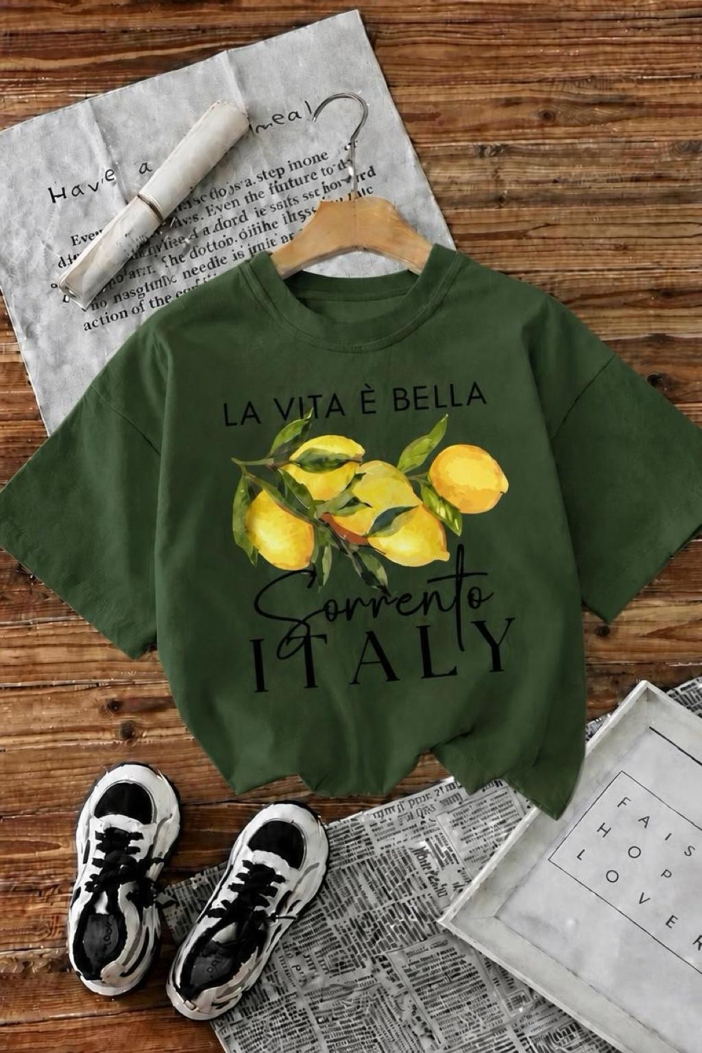 Bella Limon Ön Baskılı Oversize Pamuklu Kadın T-Shirt