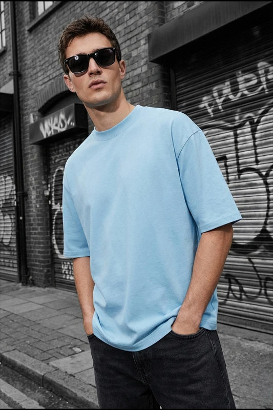 Benriy Erkek Oversize Basic Bisiklet Yaka Pamuklu T-Shirt Rahat Kesim Unisex Sevgili Kombini