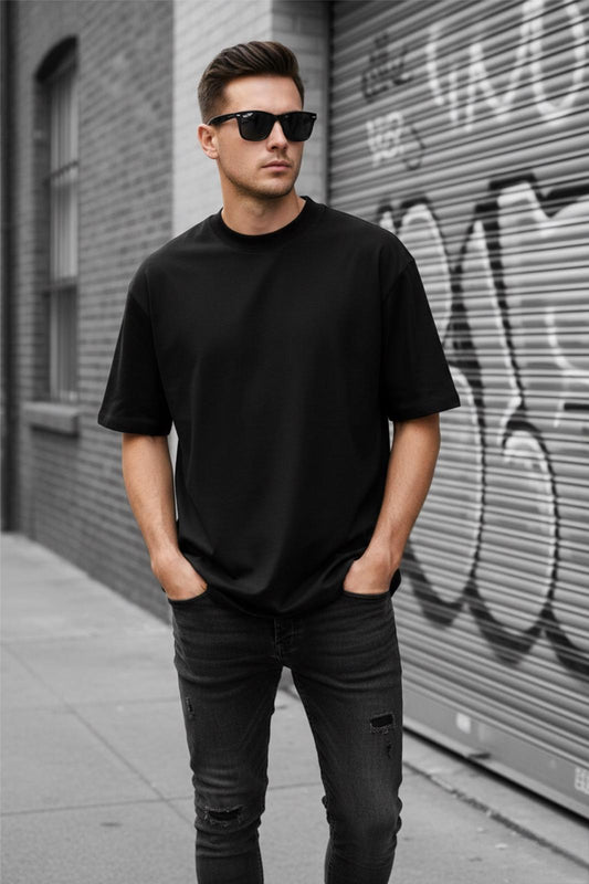 Benriy Erkek Oversize Basic Bisiklet Yaka Pamuklu T-Shirt Rahat Kesim Unisex Sevgili Kombini