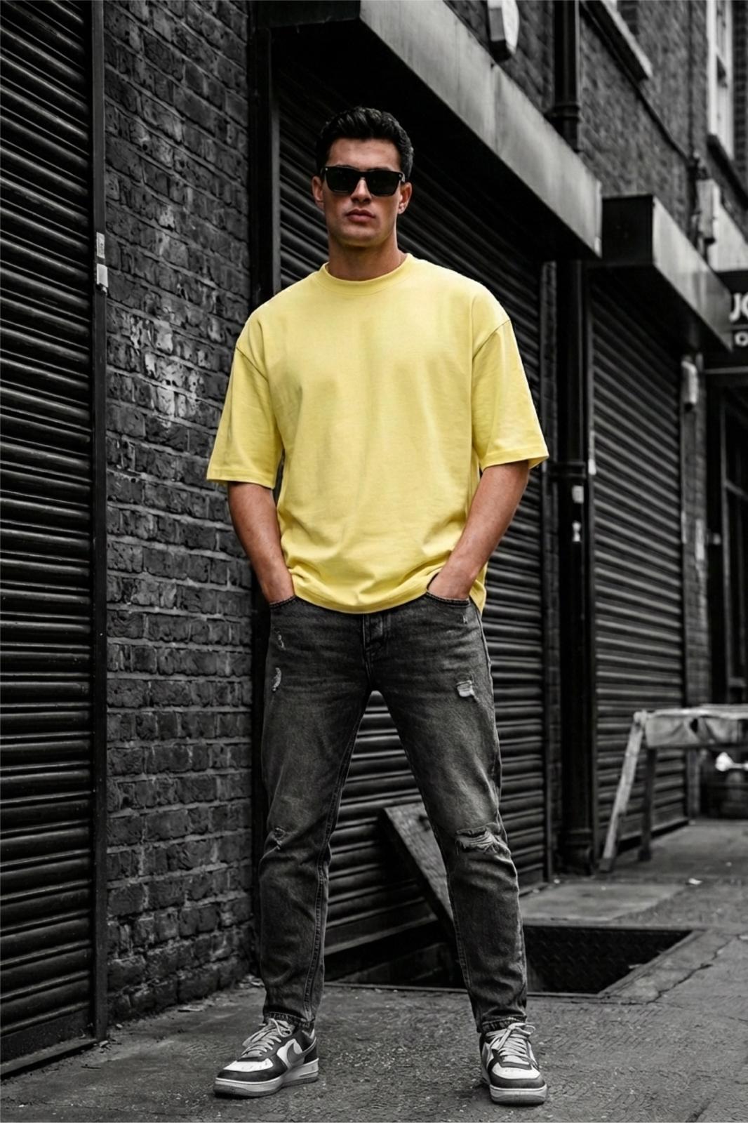 Benriy Erkek Oversize Basic Bisiklet Yaka Pamuklu T-Shirt Rahat Kesim Unisex Sevgili Kombini