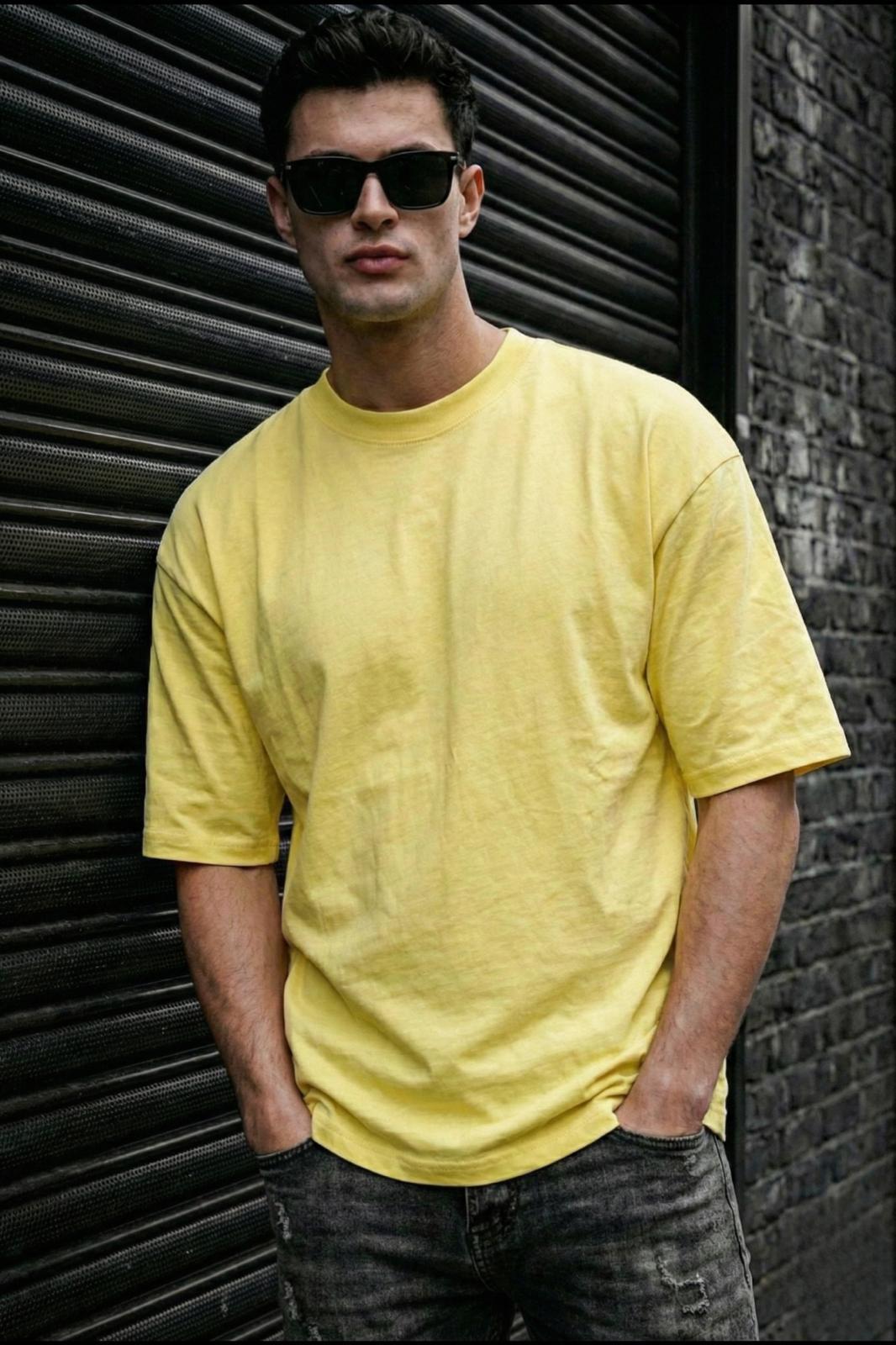 Benriy Erkek Oversize Basic Bisiklet Yaka Pamuklu T-Shirt Rahat Kesim Unisex Sevgili Kombini