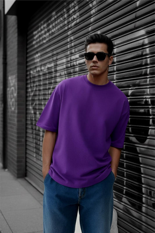 Benriy Erkek Oversize Basic Bisiklet Yaka Pamuklu T-Shirt Rahat Kesim Unisex Sevgili Kombini